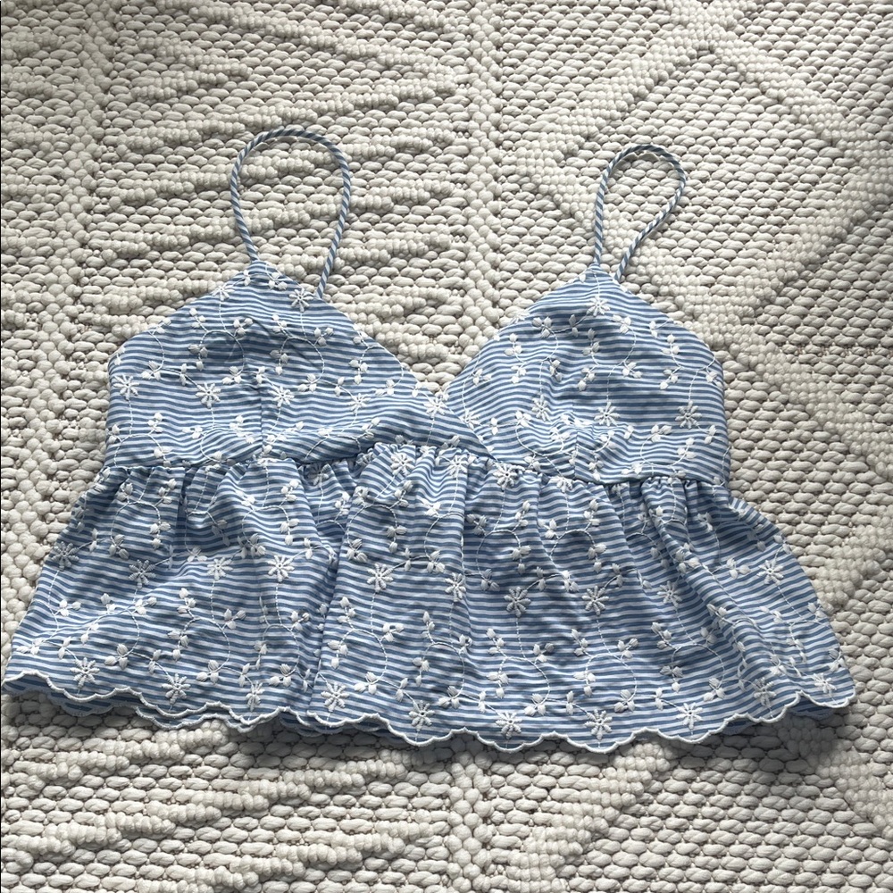Blue and White Embroidered Women's Top Zara NWT